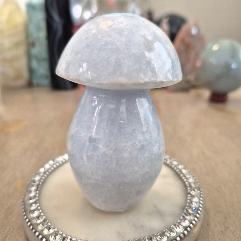 Natural Blue Celestite Crystal Carved Mushroom Tower #1